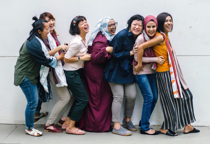 A group of friends laughing.
